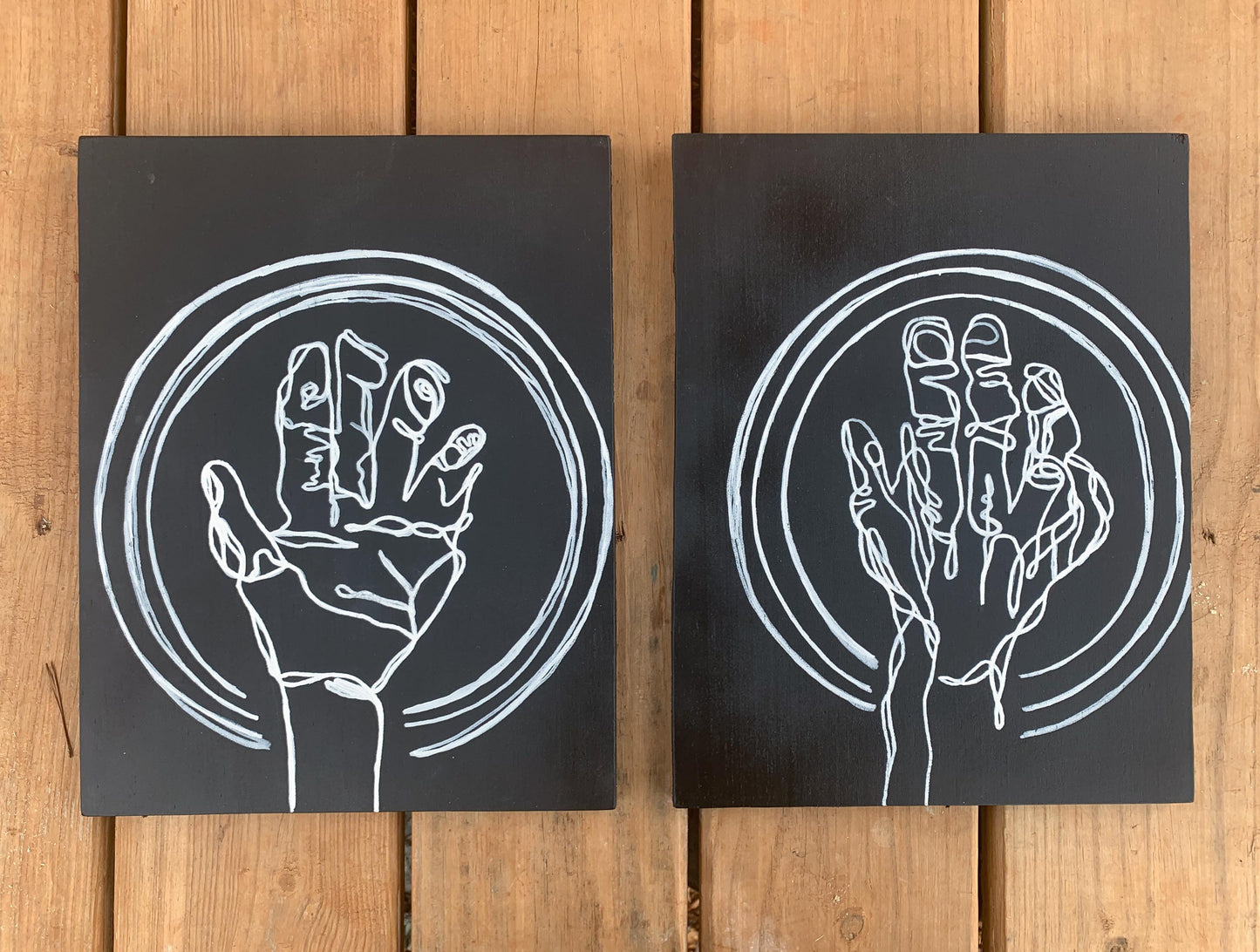 Blind Contour Hands paintings